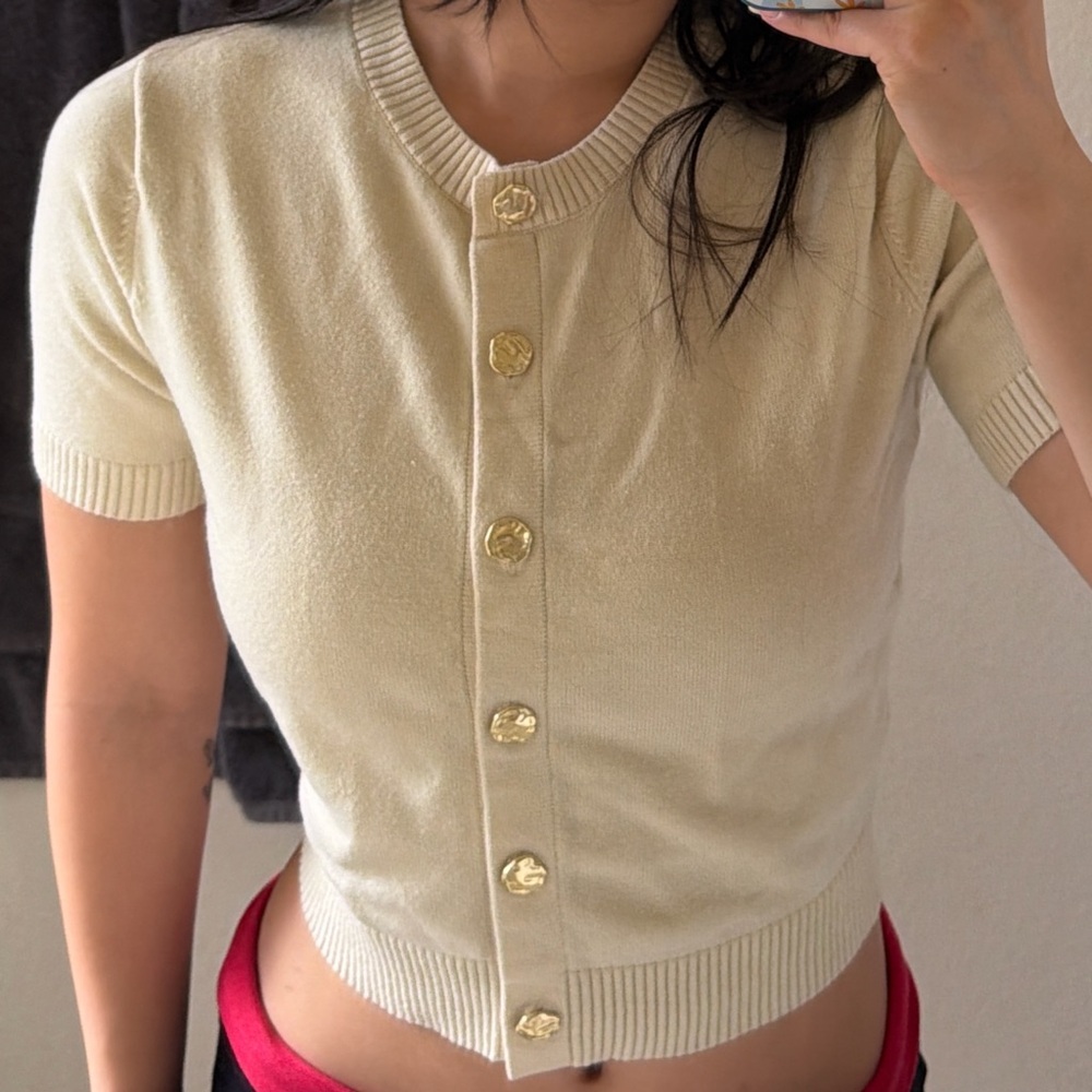 Song of Style Beige Cardigan with Gold Accents